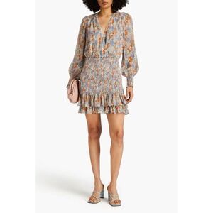 NWT $648 Veronica Beard Saera Dress Size 6 Floral Multi Long Sleeve Smock Ruffle